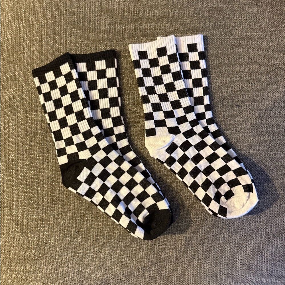 Black & White Checkerboard Crew Socks Unisex NWOT